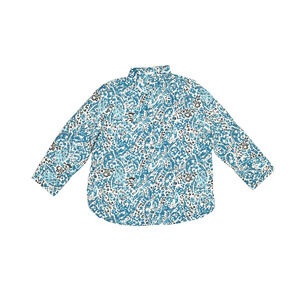 Chico's Women's Regular Size 3 Blue White Pattern 3/4 Sleeve Shirt